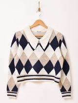 【2色展開】Elcamino ダイヤ柄 襟付きセーター