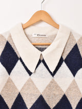 【2色展開】Elcamino ダイヤ柄 襟付きセーター