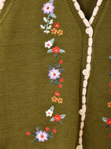 【3色展開】Elcamino フラワー刺繍 パイピング ニットベスト
