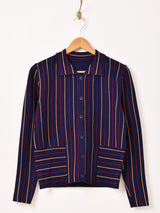 【2色展開】Meridian ストライプ 襟付き カーディガン