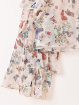 Meridian バタフライ柄 ラッフルスリーブ 長袖ブラウス