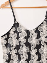 Meridian 花柄 刺繍 フェイクレザー キャミソールワンピース