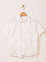 Elcamino フリル×レース 半袖ブラウス