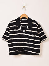 【2色展開】Emerald Motel ボーダー フリンジ 半袖 オープンカラーシャツ