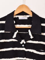 【2色展開】Emerald Motel ボーダー フリンジ 半袖 オープンカラーシャツ