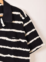 【2色展開】Emerald Motel ボーダー フリンジ 半袖 オープンカラーシャツ