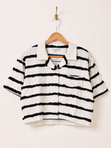 【2色展開】Emerald Motel ボーダー フリンジ 半袖 オープンカラーシャツ