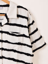 【2色展開】Emerald Motel ボーダー フリンジ 半袖 オープンカラーシャツ