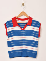 【2色展開】Elcamino 襟付き ボーダー ノースリーブトップス
