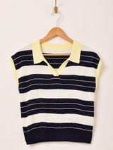 【2色展開】Elcamino 襟付き ボーダー ノースリーブトップス