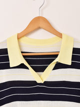 【2色展開】Elcamino 襟付き ボーダー ノースリーブトップス