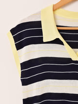 【2色展開】Elcamino 襟付き ボーダー ノースリーブトップス