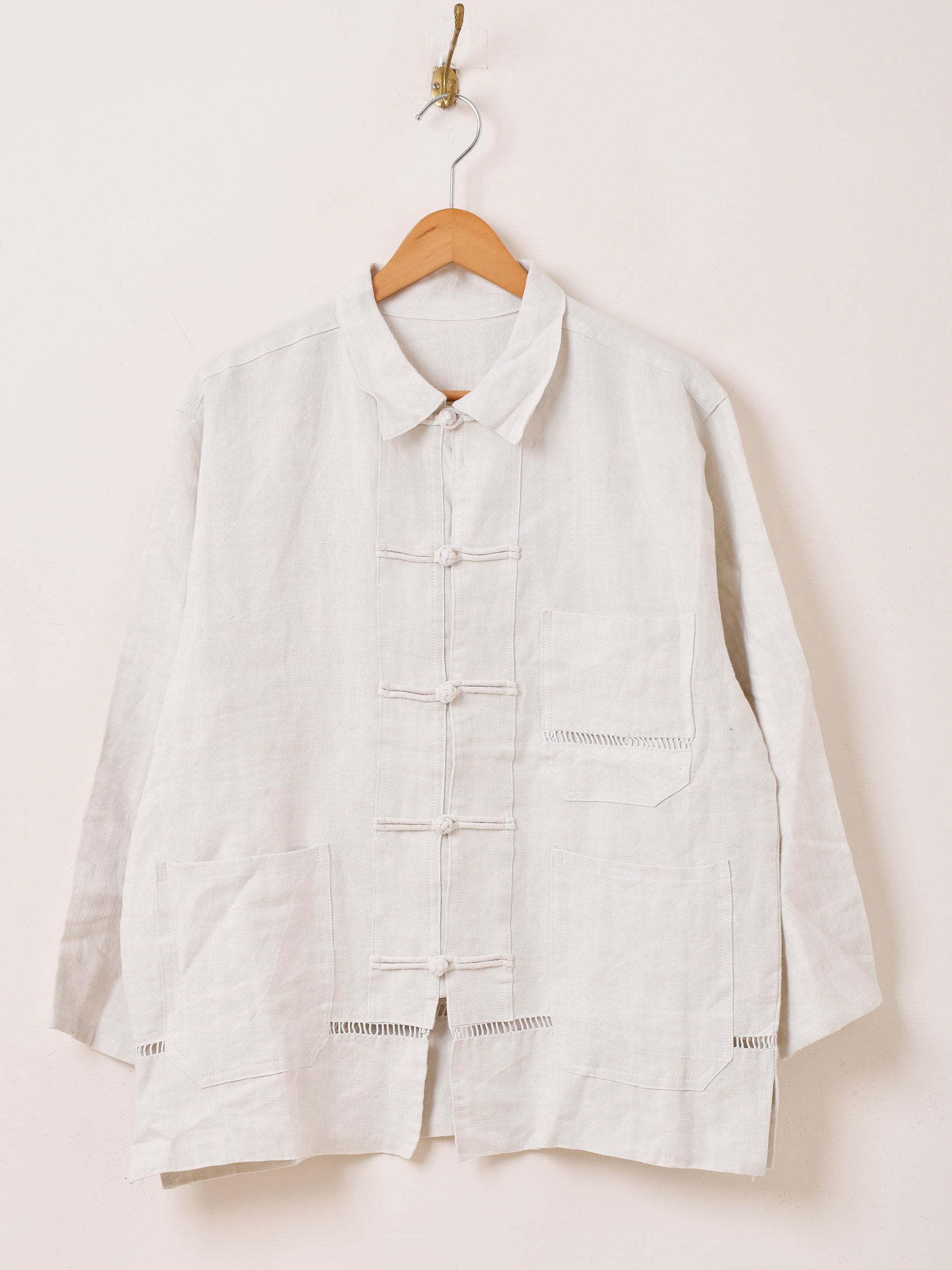 ビンテージ　チャイナシャツ　フレンチ 40's フランス製 フレンチリネン チャイナシャツ – 古着屋Top of the
