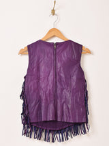 レザー フリンジ ノースリーブトップス
