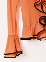 フリル シアー 長袖ブラウス