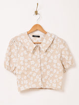 【2色展開】Meridian 半袖 クロップド フラワー ブラウス