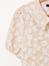 【2色展開】Meridian 半袖 クロップド フラワー ブラウス