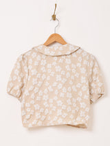 【2色展開】Meridian 半袖 クロップド フラワー ブラウス