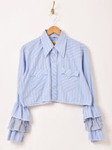 リメイク ラッフルスリーブ ストライプ 長袖シャツ