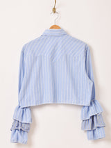 リメイク ラッフルスリーブ ストライプ 長袖シャツ