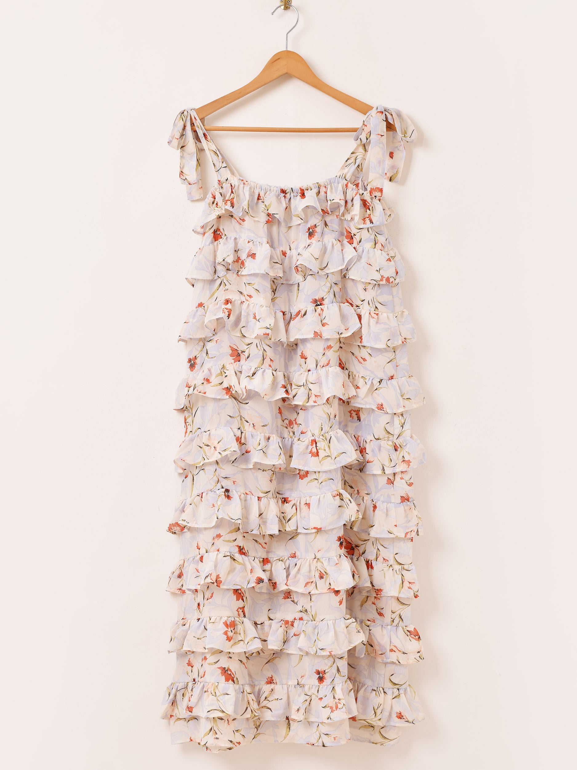 【Karen Millen】 花柄 コットン フリルタイミディ ワンピース KAREN MILLEN 日本未入荷 花柄 コットン フリル ミディドレス