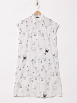 Meridian イラストプリント フレンチスリーブ シャツワンピース