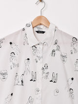 Meridian イラストプリント フレンチスリーブ シャツワンピース