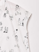 Meridian イラストプリント フレンチスリーブ シャツワンピース