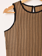 【2色展開】 ストライプ メッシュ ノースリーブトップス