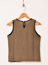 【2色展開】 ストライプ メッシュ ノースリーブトップス