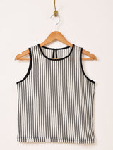 【2色展開】 ストライプ メッシュ ノースリーブトップス
