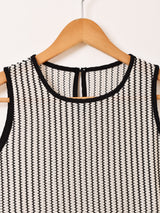【2色展開】 ストライプ メッシュ ノースリーブトップス