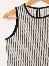 【2色展開】 ストライプ メッシュ ノースリーブトップス