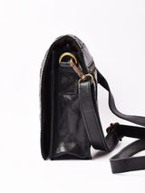 編み込みレザー ブラック スクエア ショルダーバッグ