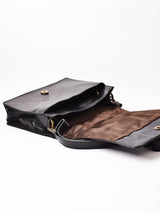 編み込みレザー ブラック スクエア ショルダーバッグ