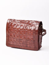 編み込みレザー ブラウン スクエア ショルダーバッグ