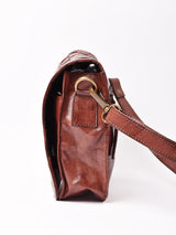 編み込みレザー ブラウン スクエア ショルダーバッグ