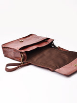 編み込みレザー ブラウン スクエア ショルダーバッグ