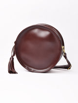 【2色展開】フェイクレザー タッセル付き サークル ショルダーバッグ