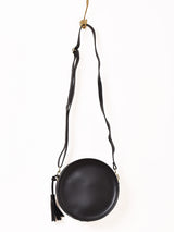 【2色展開】フェイクレザー タッセル付き サークル ショルダーバッグ