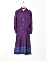 ベルト付き 千鳥格子柄 長袖ワンピース