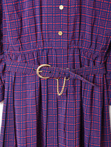 ベルト付き 千鳥格子柄 長袖ワンピース