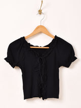 【3色展開】Meridian フリル レースアップ 半袖 カットソー