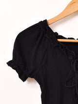 【3色展開】Meridian フリル レースアップ 半袖 カットソー