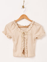 【3色展開】Meridian フリル レースアップ 半袖 カットソー