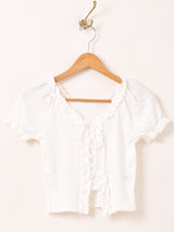 【3色展開】Meridian フリル レースアップ 半袖 カットソー