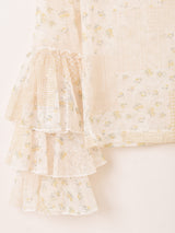 【2色展開】Meridian 花柄 ラッフルスリーブ シアーカットソー