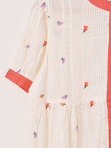 Emerald Motel フラワー刺繍 ティアード 半袖ワンピース