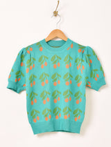 【2色展開】Meridian チェリー柄 半袖 セーター