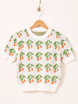 【2色展開】Meridian チェリー柄 半袖 セーター